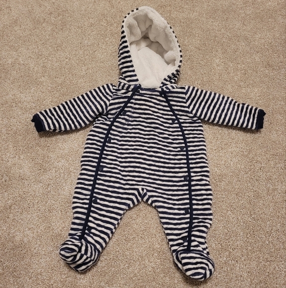 Nordstrom Baby Bunting Quilted Navy Striped Snow Winter Suit Size 6 Mont… - Picture 2 of 5